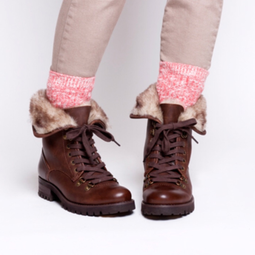 Military Classic Lug Sole Fur Collar Combat Boots - Picture 1 of 4